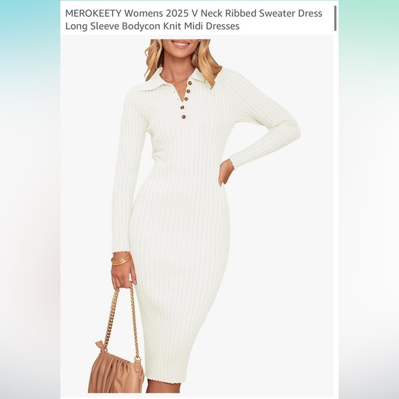 White Ribbed Knit Sweater Midi Dress - Picture 2 of 2